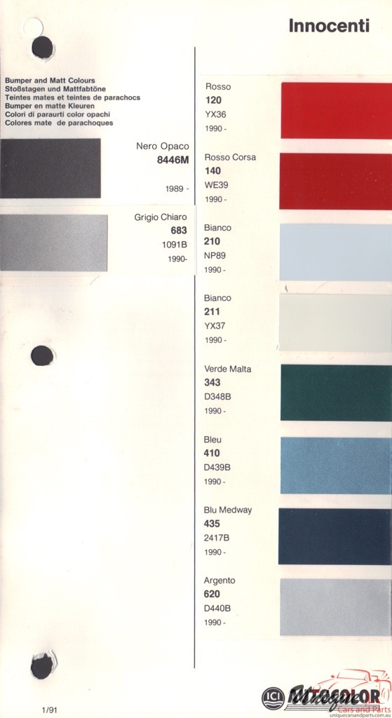 1989-1994 Innocenti Paint Charts Autocolor